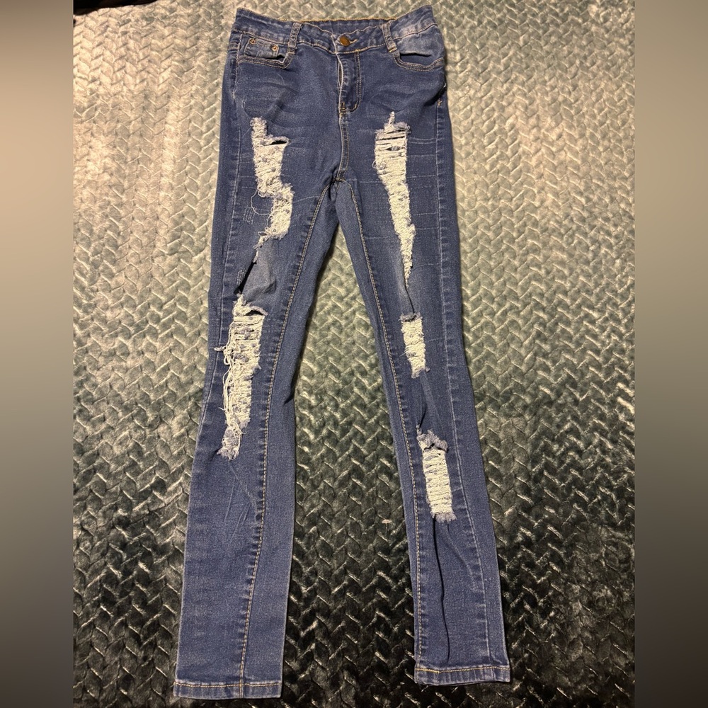 American Eagle Outfitters Blue Skinny Distressed Jeans